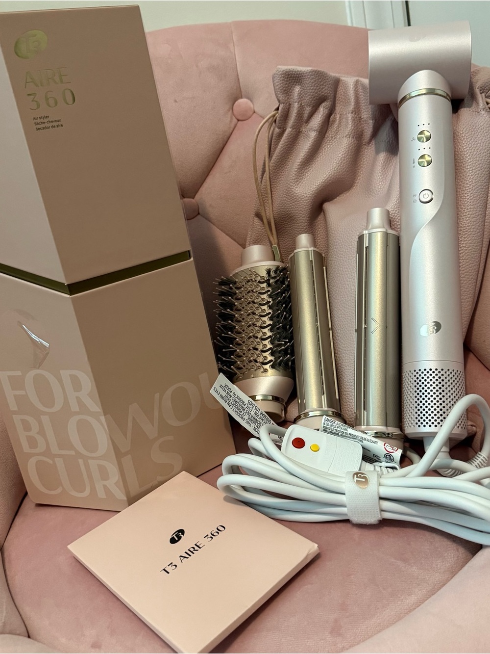 T3 Aire 360 MultiStyler Blowout System Kit w Ceramic Curling Attachments -BLUSH